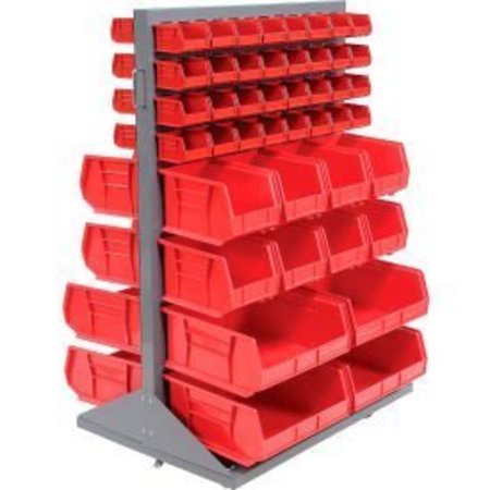 GLOBAL EQUIPMENT Mobile Double Sided Floor Rack - 88 Red Stacking Bins 36 x 54 500164RD